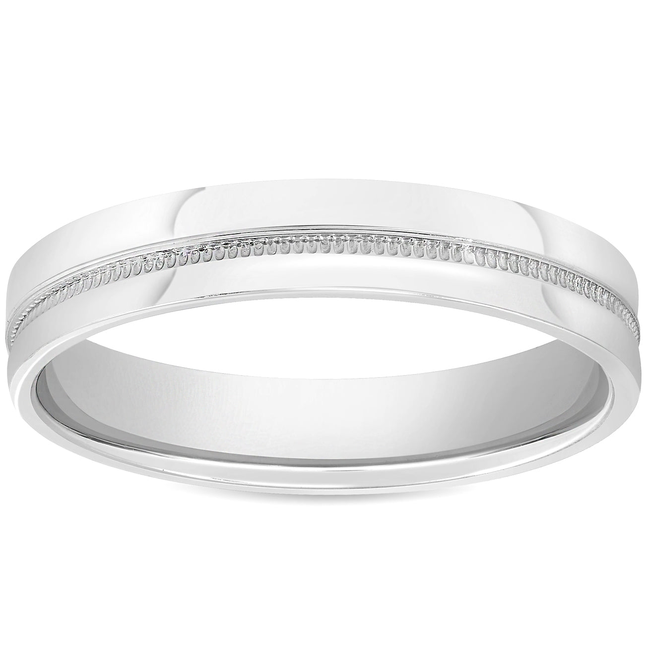 Mens 10k White Gold 4mm Flat Band High Polished Milgrain Accent Wedding Ring 7802591215676