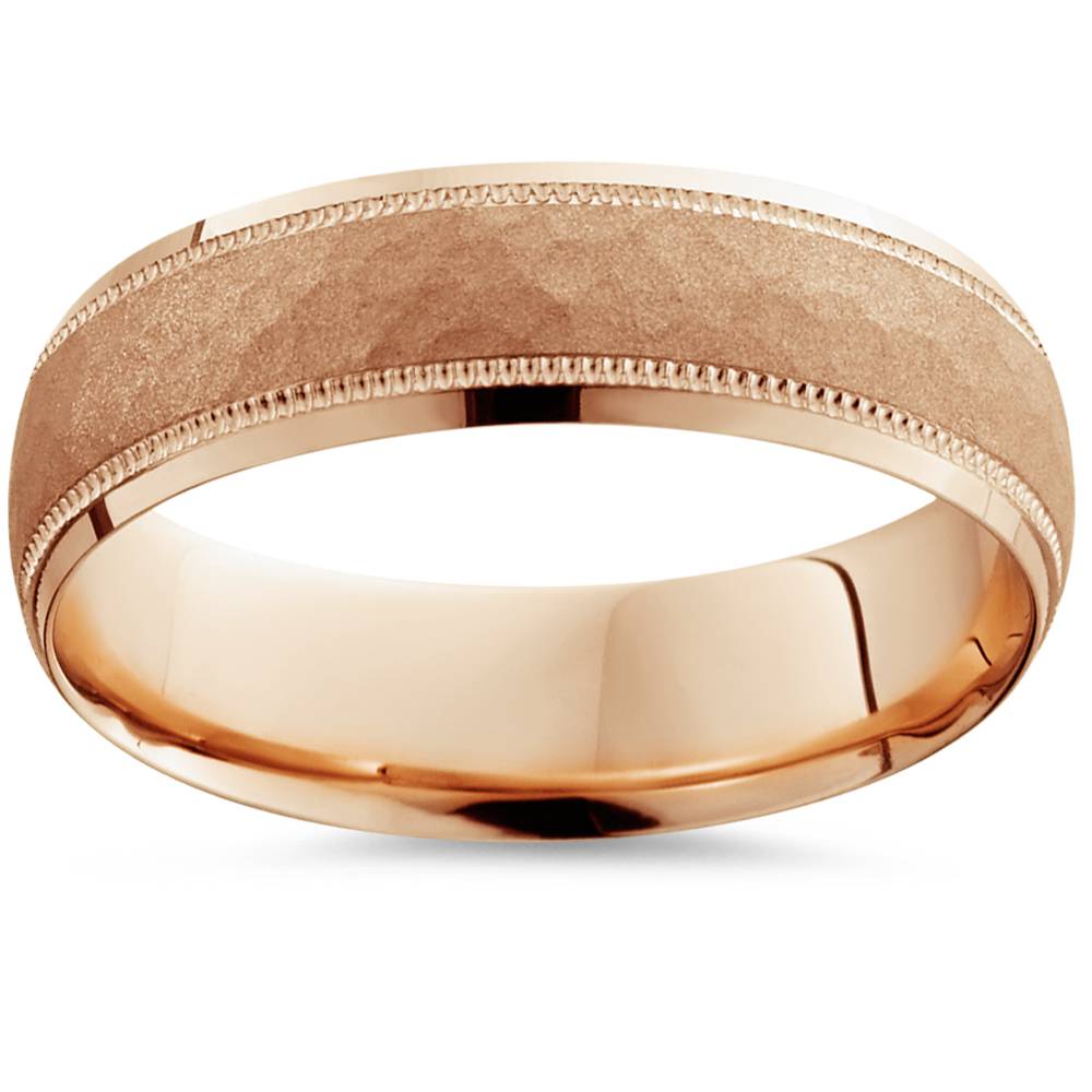 Mens Hammered Wedding Band 14K Rose Gold 6mm Size Selectable 7802626310204
