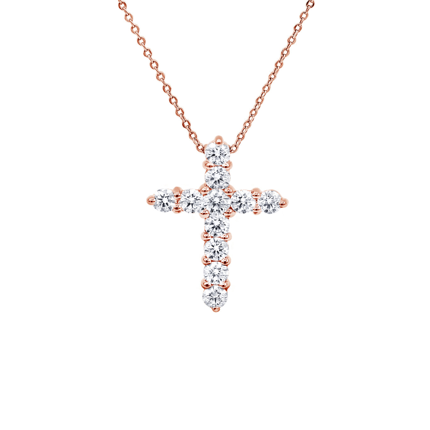 14 kt rose gold diamond cross pendant adorned with 0.70 cts tw of brilliant cut round diamonds