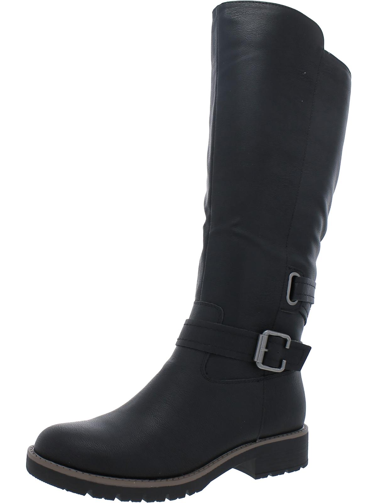 Blakelyy Womens Faux Leather Buckle Knee-High Boots