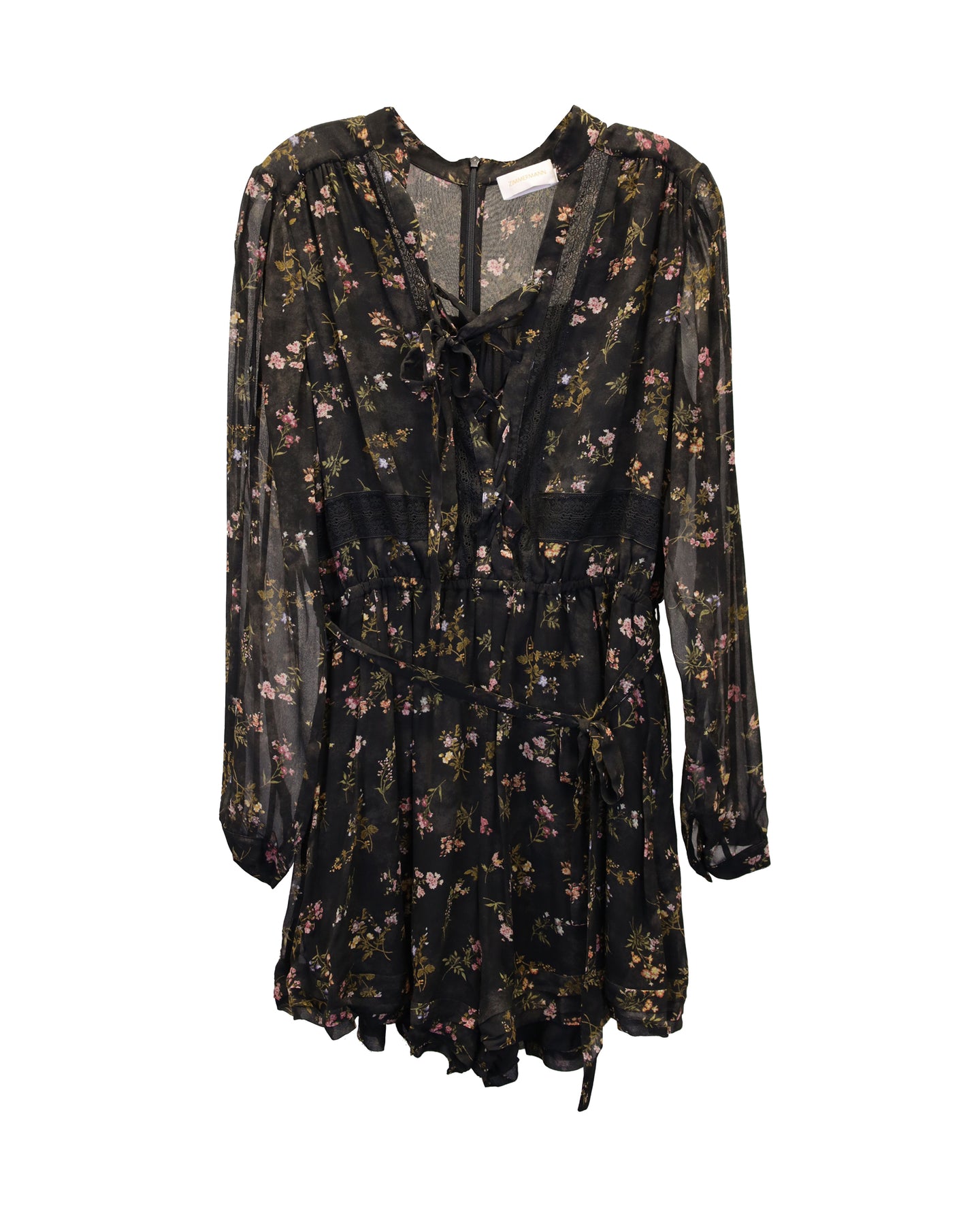 Zimmermann Radiate Floral Lace-Up Playsuit Romper in Black Viscose
