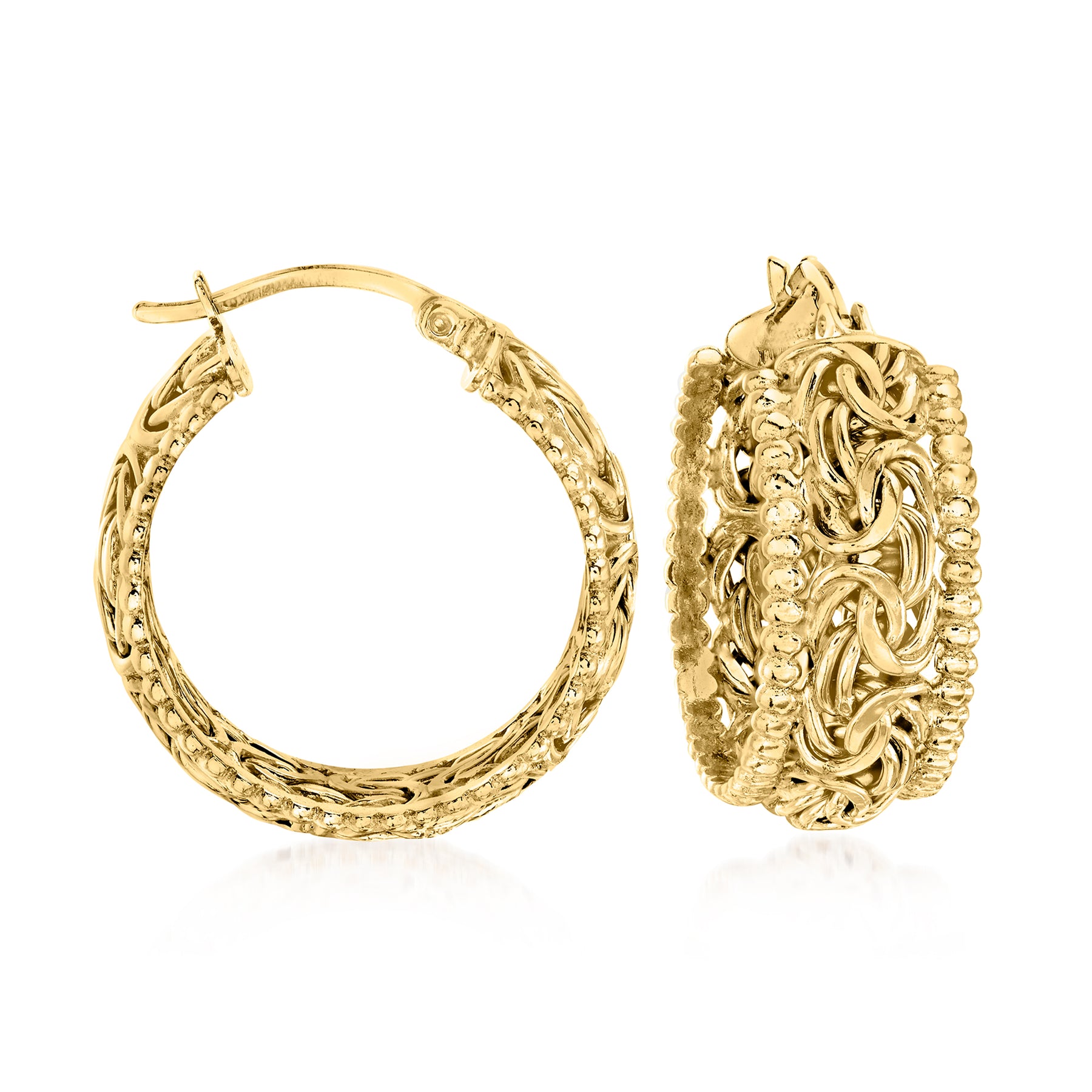 Ross-Simons 18kt Gold Over Sterling Beaded-Edge Byzantine Hoop Earrings