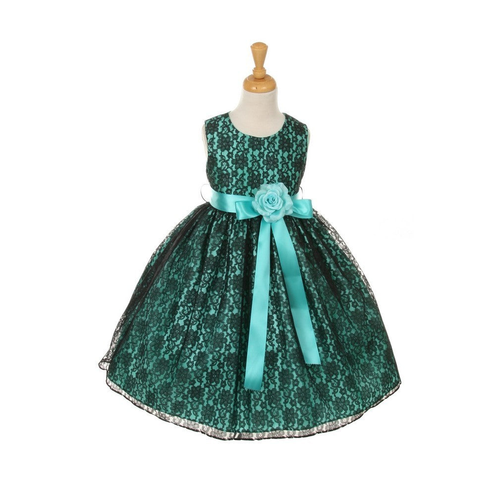 Girls Tiffany Blue Satin Lace Dress 2-6