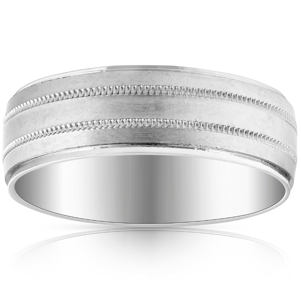 Mens 10k White Gold 7mm Band High Polished & Satin Wedding Ring 7802613694524