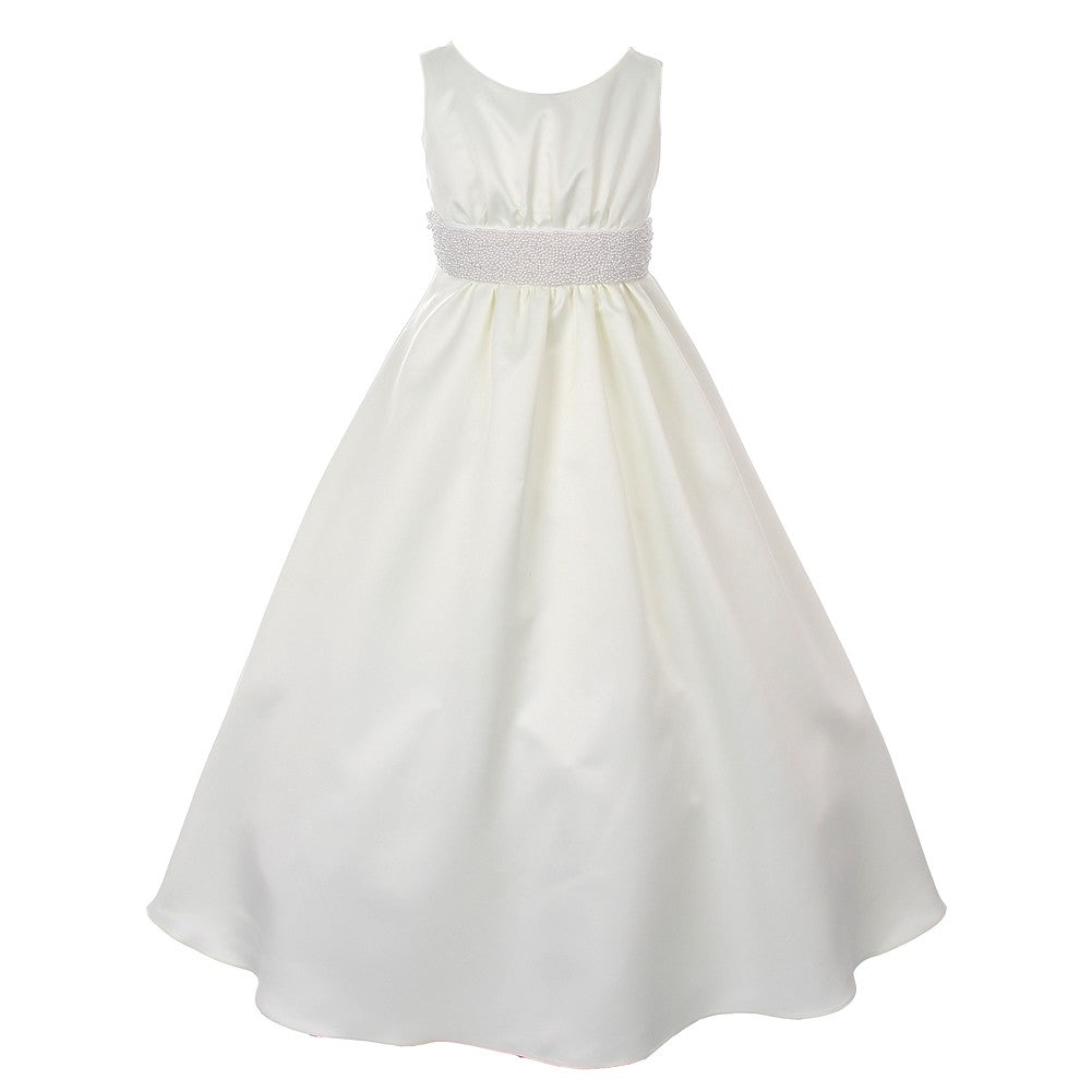 Big Girls Ivory Pearls Waistband Flower Girl Dress 8-16