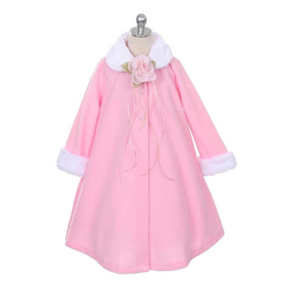 Pink Fleece Faux Collar Cuff Stylish Coat Girls 2-12