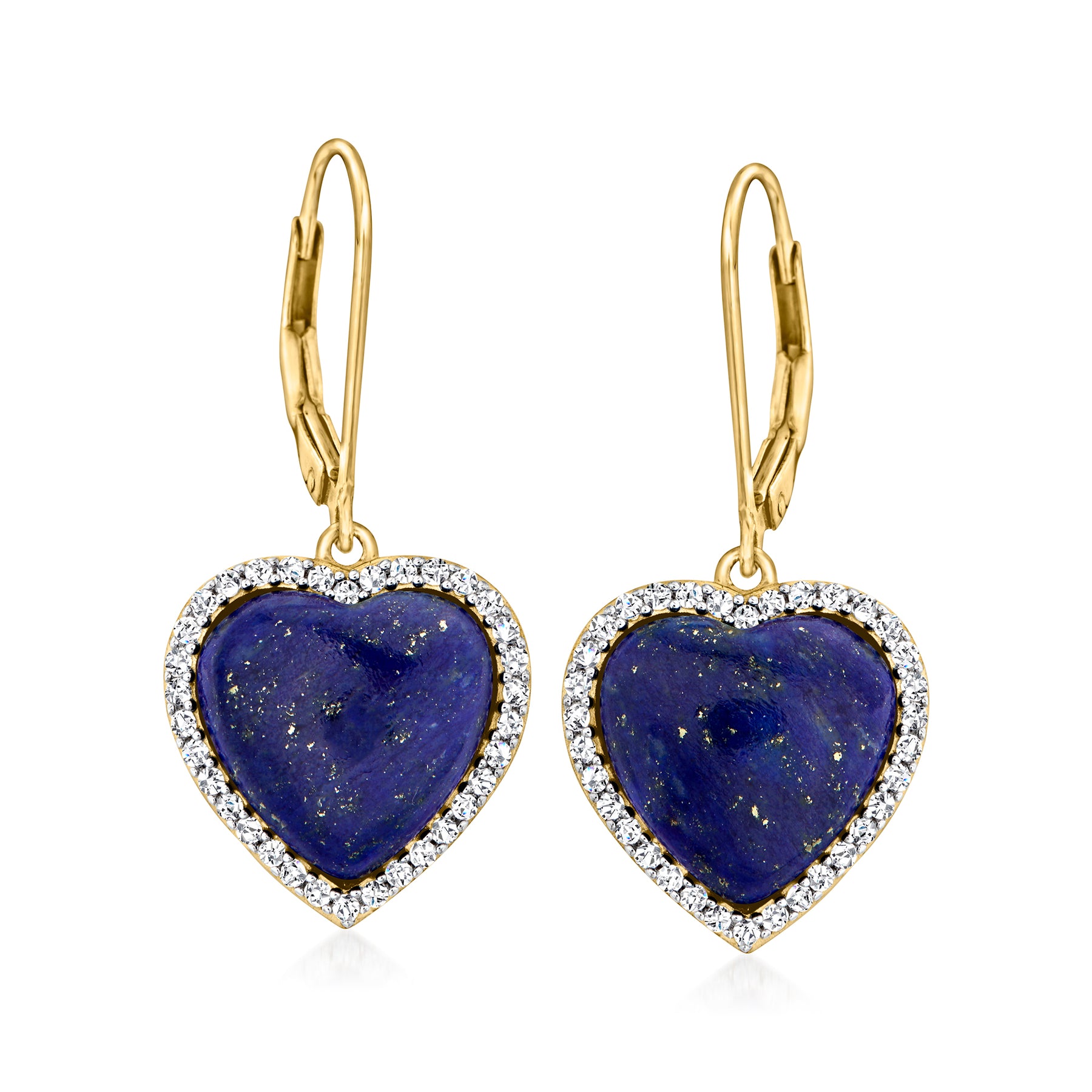 Ross-Simons Lapis Heart Drop Earrings With . White Zircon in 18kt Gold Over Sterling