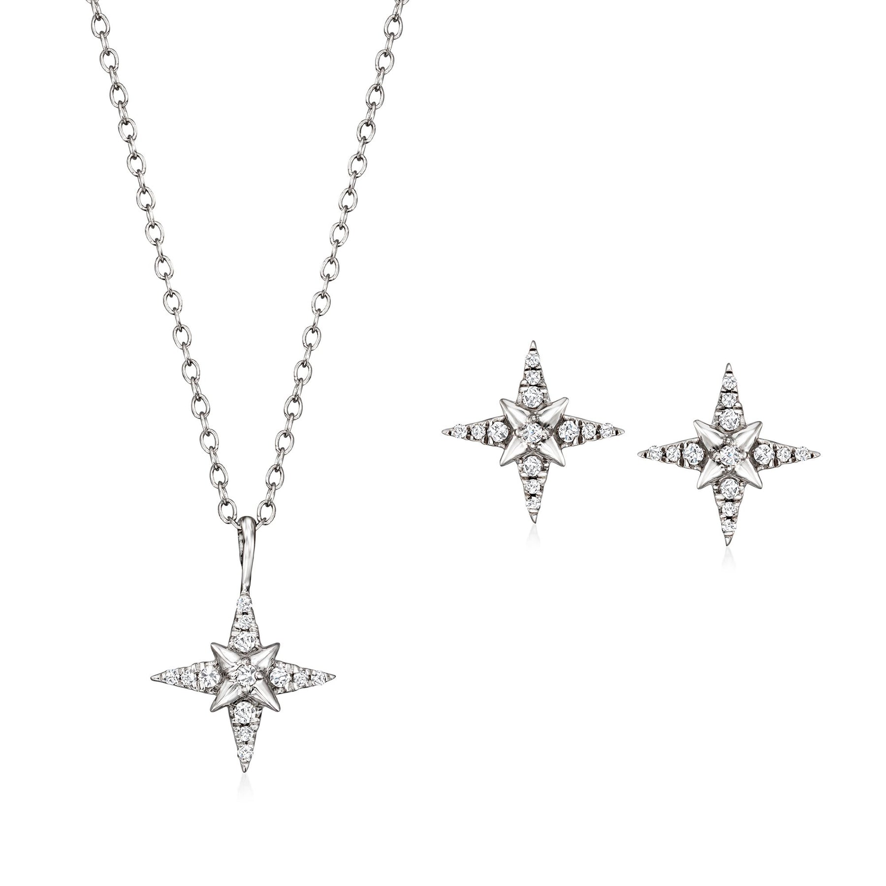 Ross-Simons Diamond North Star Jewelry Set: Earrings and Pendant Necklace in Sterling Silver