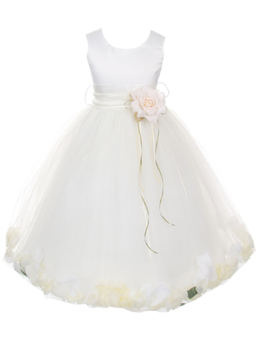 Big Girls Ivory With Sash Solid Petal Junior Bridesmaid Plus Size Dress 16.5-20.5