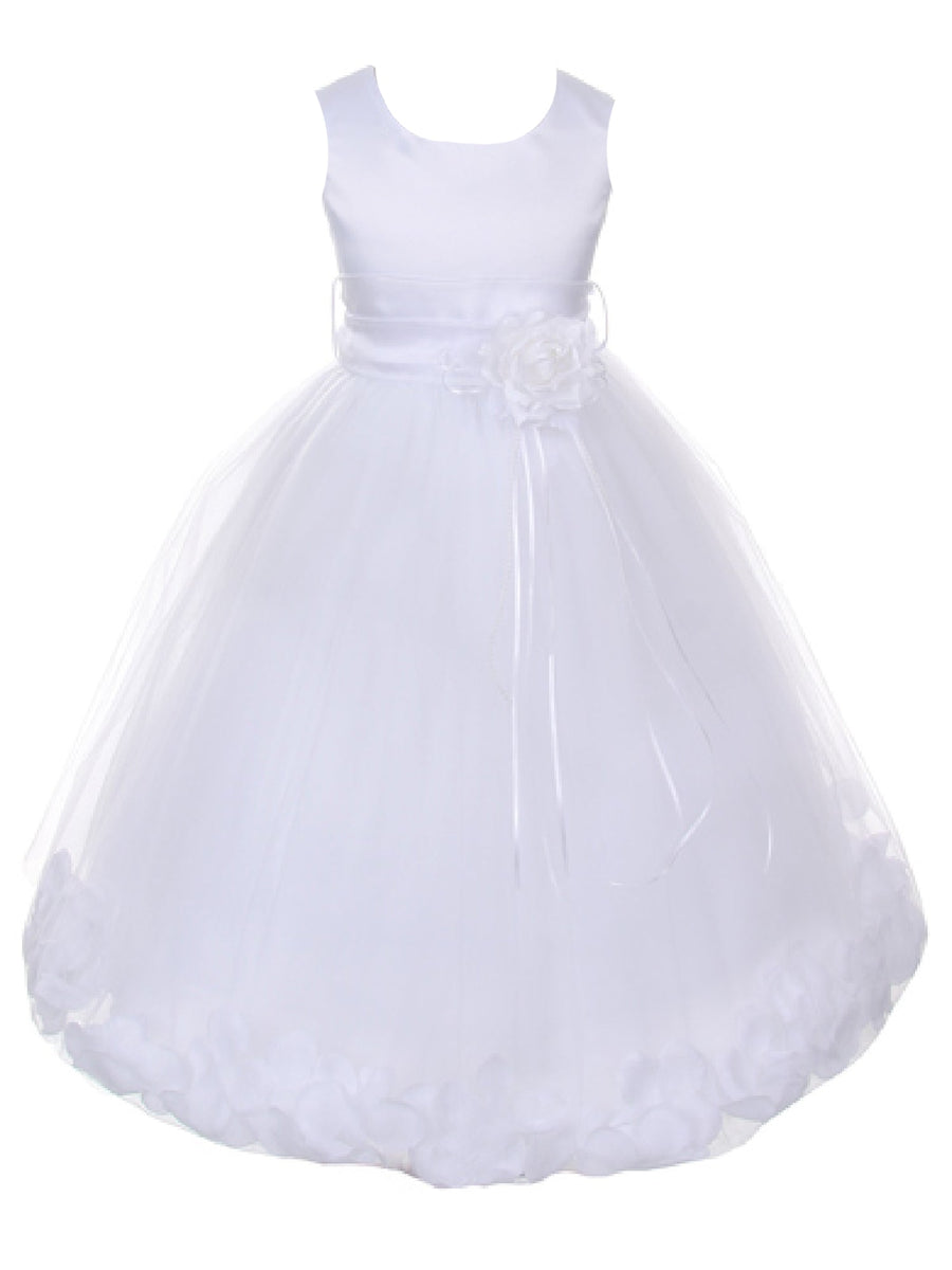 Big Girls All White Petal White With Sash Junior Bridesmaid Plus Size Dress 16.5-20.5