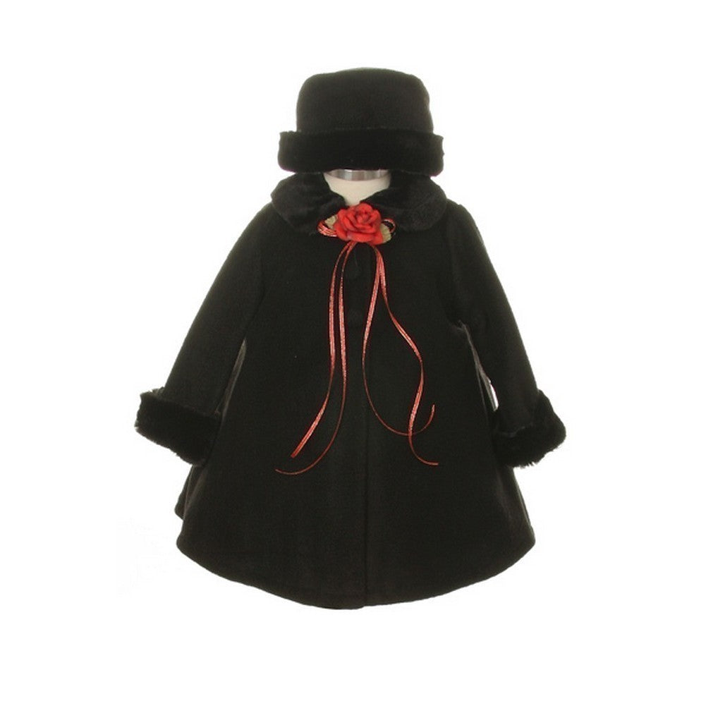 Black Fleece Faux Collar Stylish Coat Baby Girl 6-24M