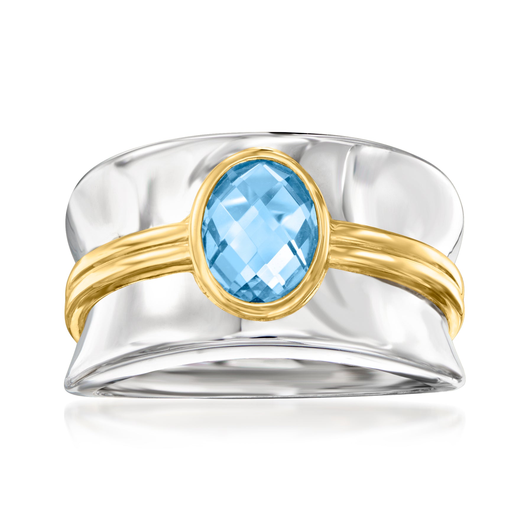Ross-Simons Swiss Blue Topaz Ring in 2-Tone Sterling Silver 7748575526972