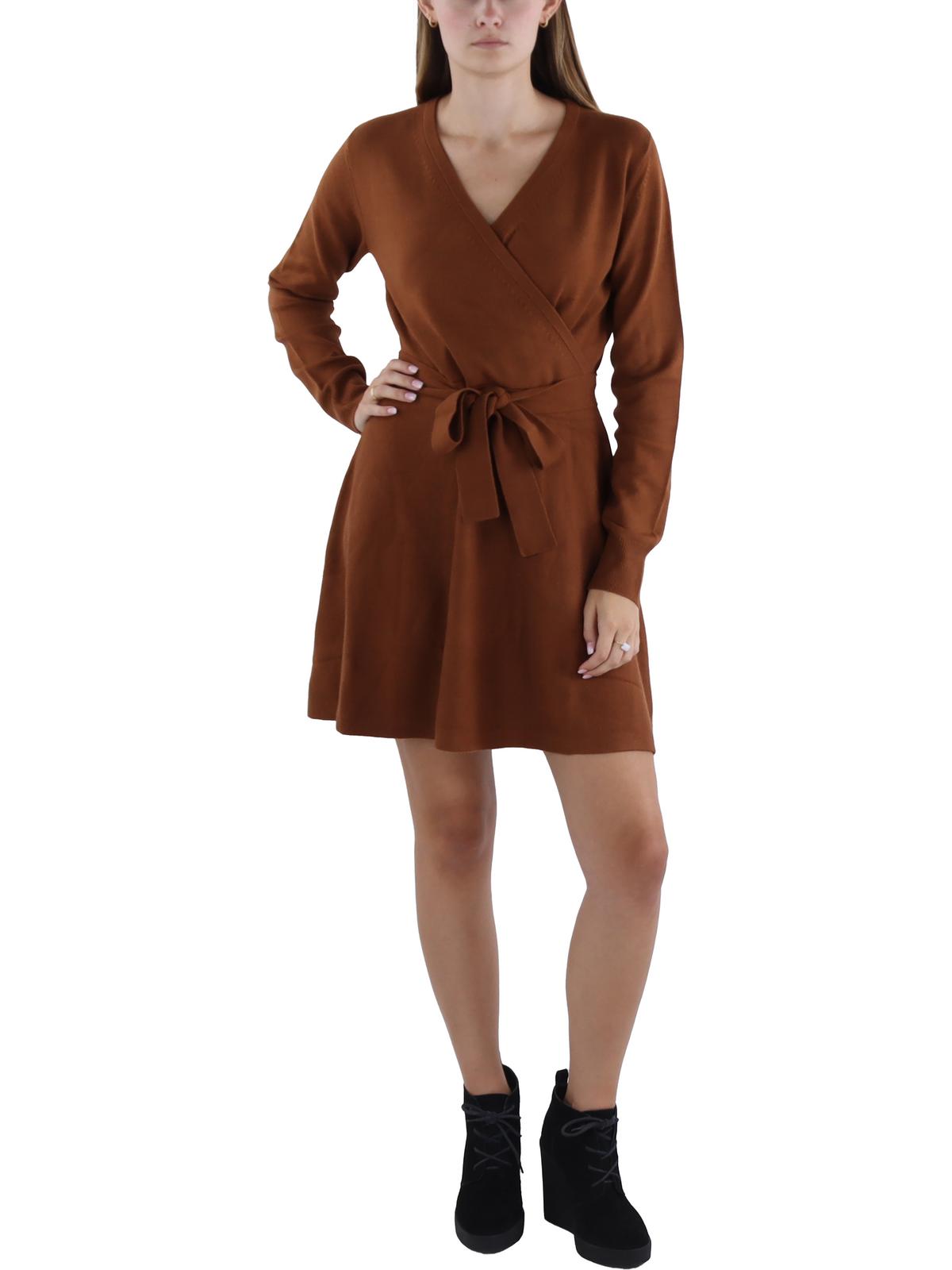Womens Above Knee Surplice Sweaterdress