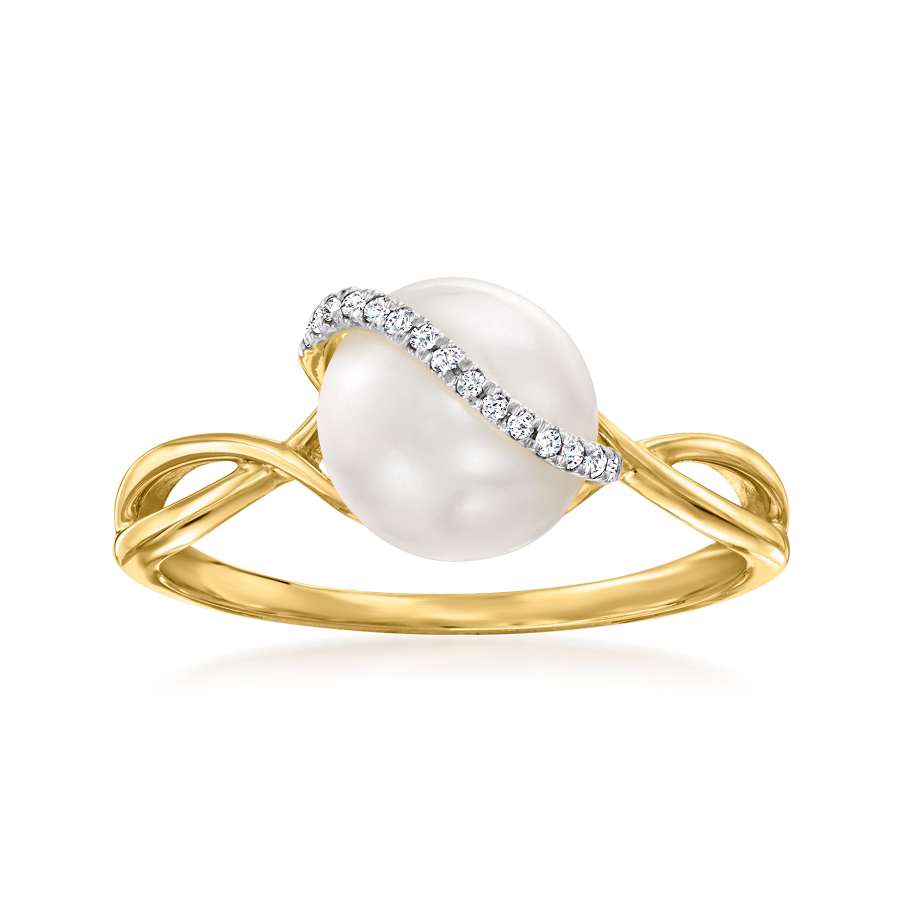Ross-Simons 8-8.5mm Cultured Pearl Ring With Diamond Accents in 14kt Yellow Gold 7375015608380