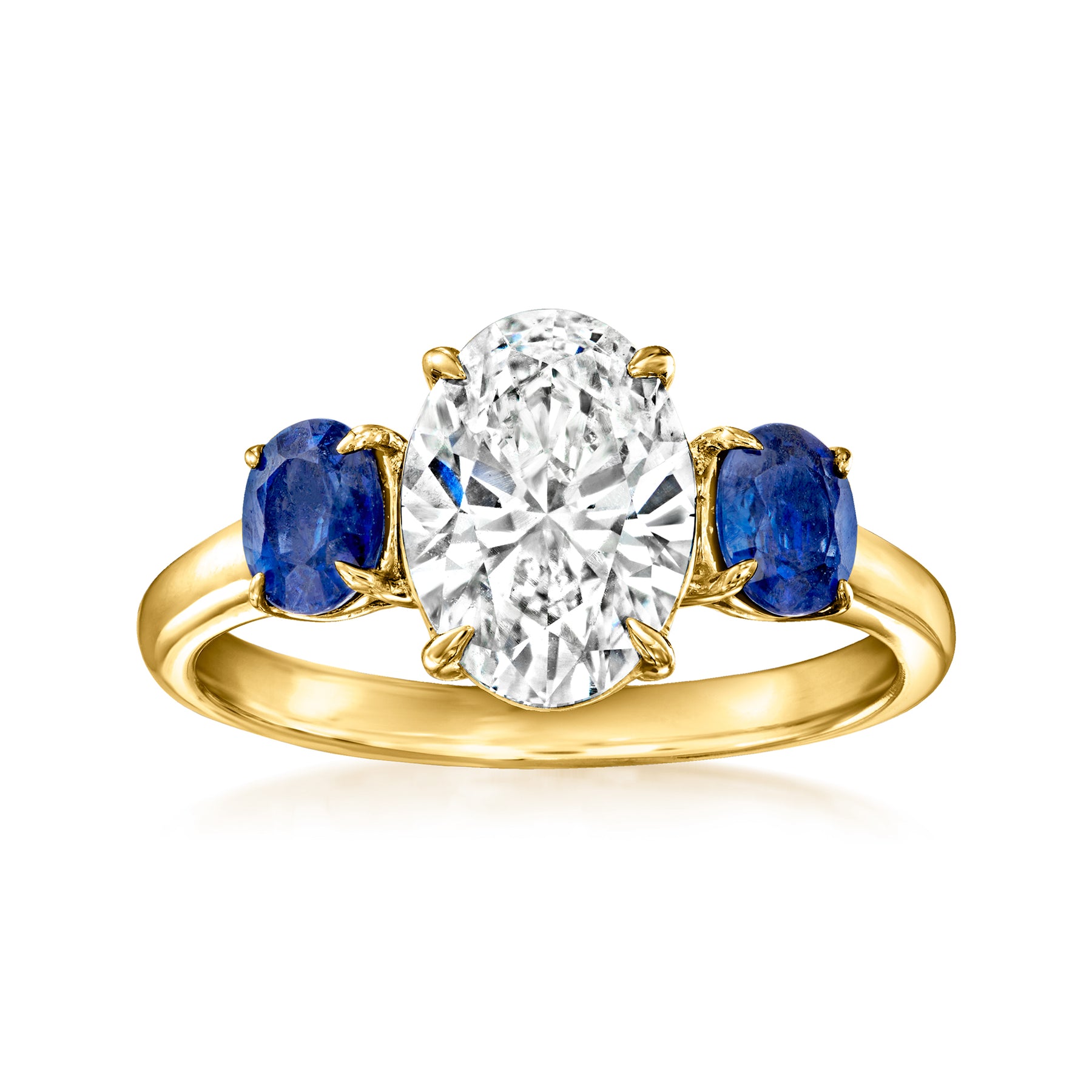 Ross-Simons Lab-Grown Diamond Ring With Sapphires in 14kt Yellow Gold