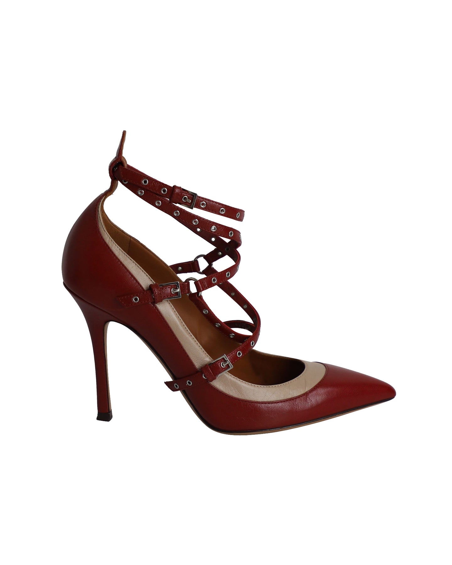 Valentino Two Tone Love Latch Detail Eyelet Embellished Pumps in Red Leather 7802257145916