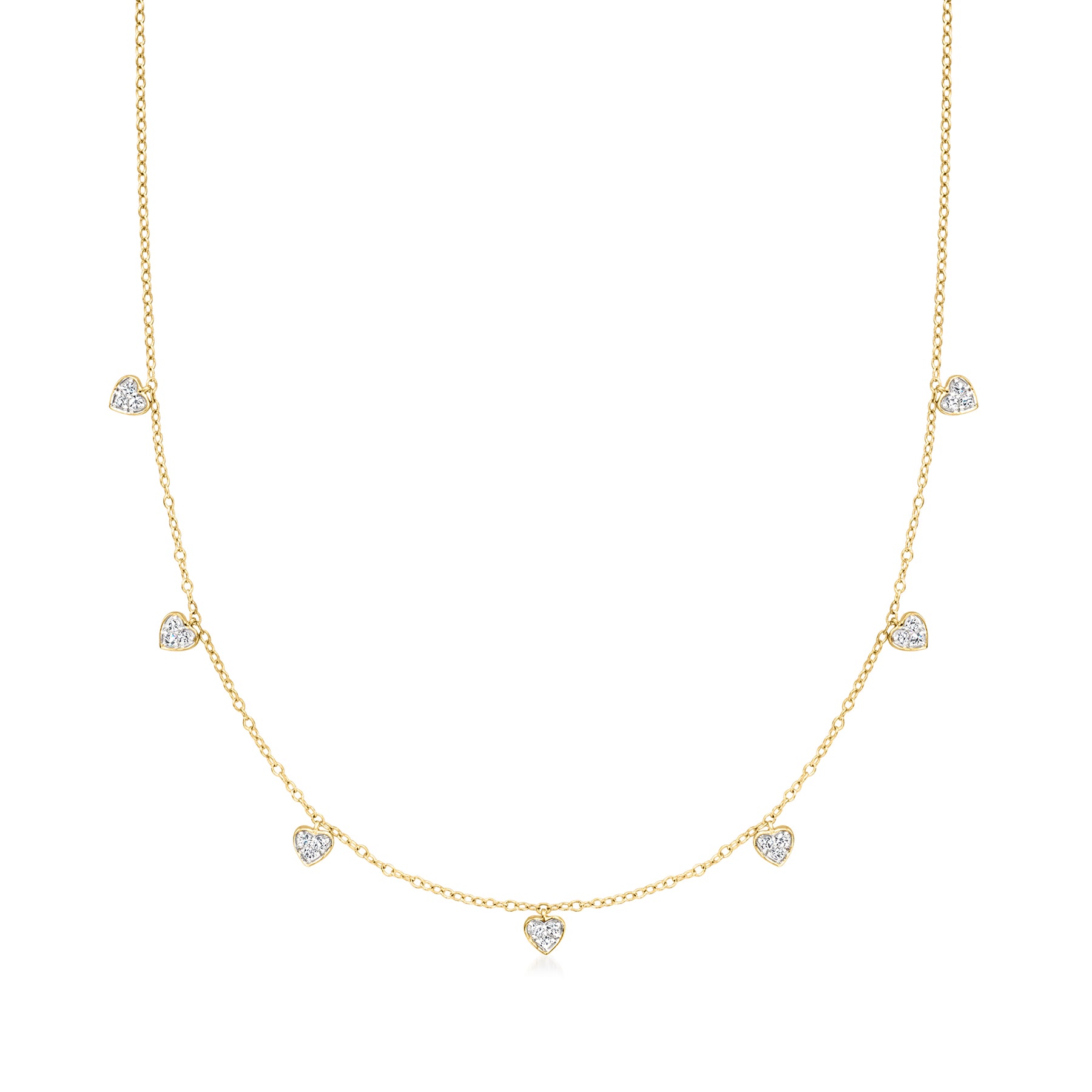 Ross-Simons Diamond Heart Station Necklace in 18kt Gold Over Sterling
