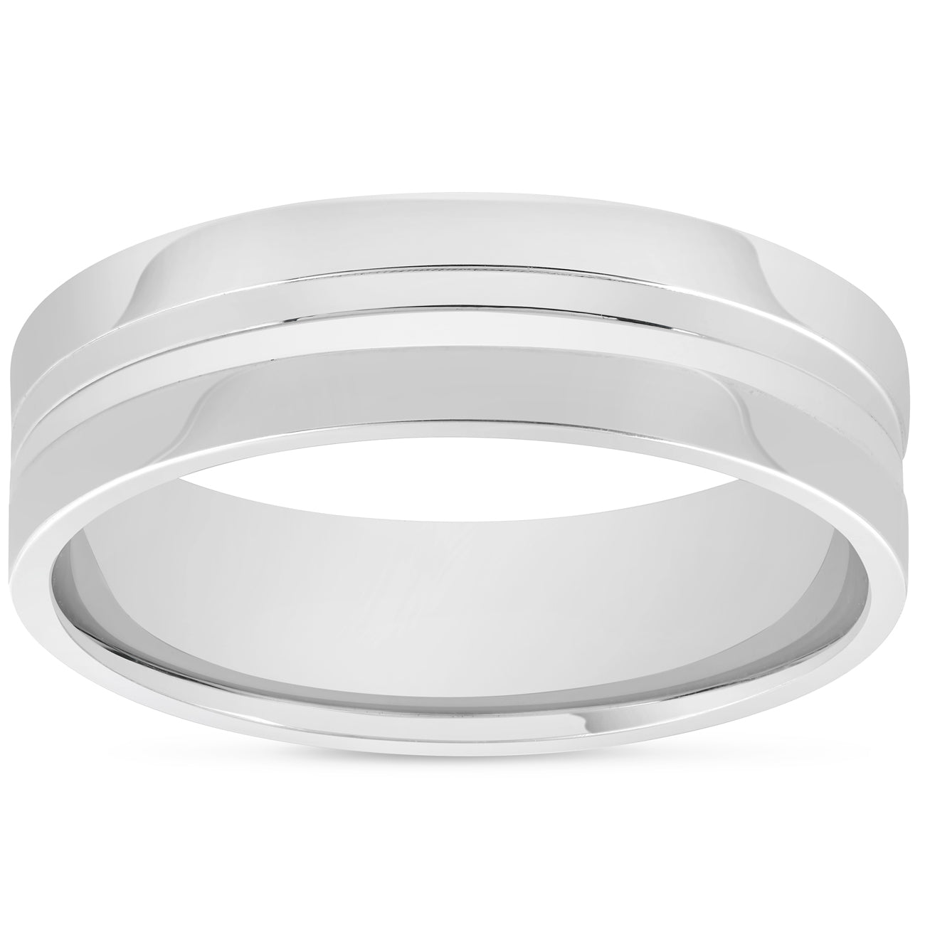 Mens 10k White Gold 6mm Band High Polished Concave Groove Accent Wedding Ring 7802596556860