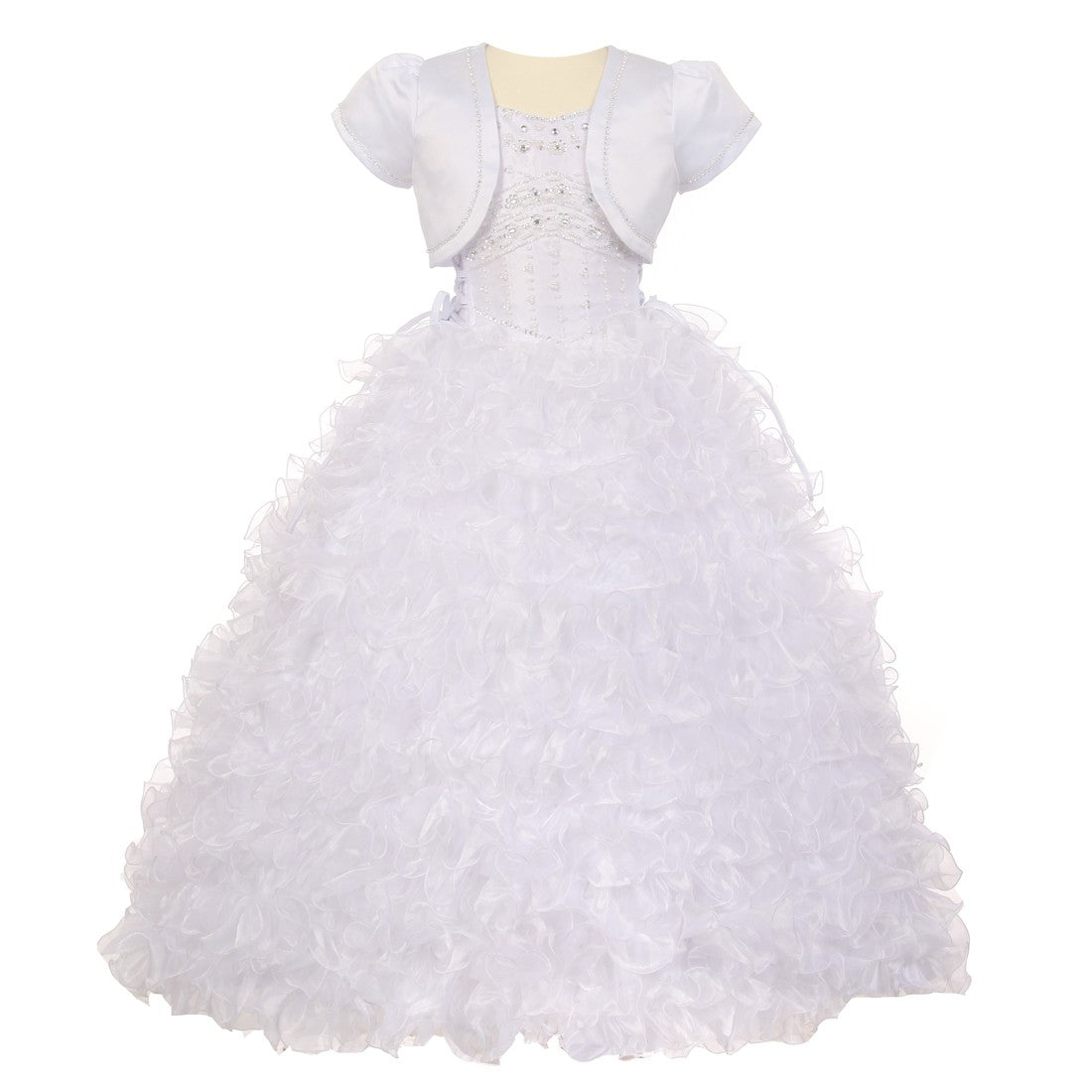 Rainkids Big Girls White Rhinestone Pearl Off Shoulder Communion Dress 7-16