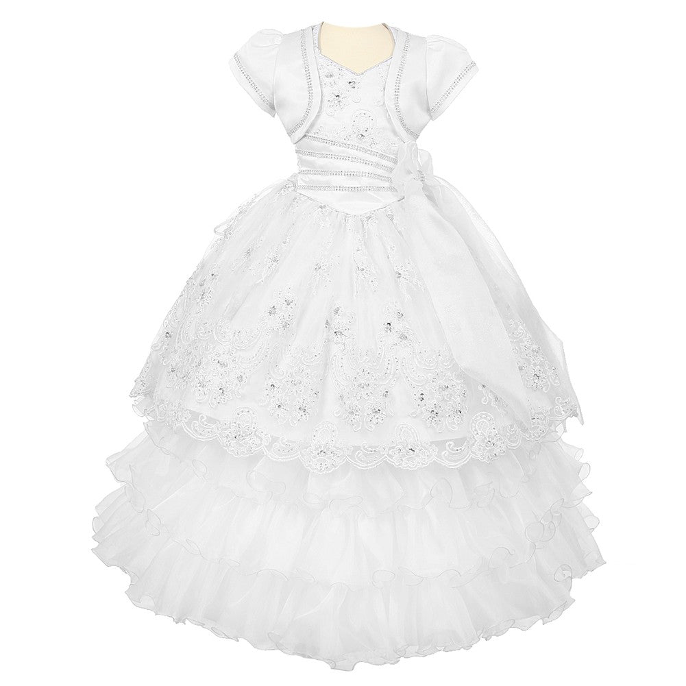 Rainkids Big Girls White Stunning Ruffle Detachable First Communion Dress 7-20