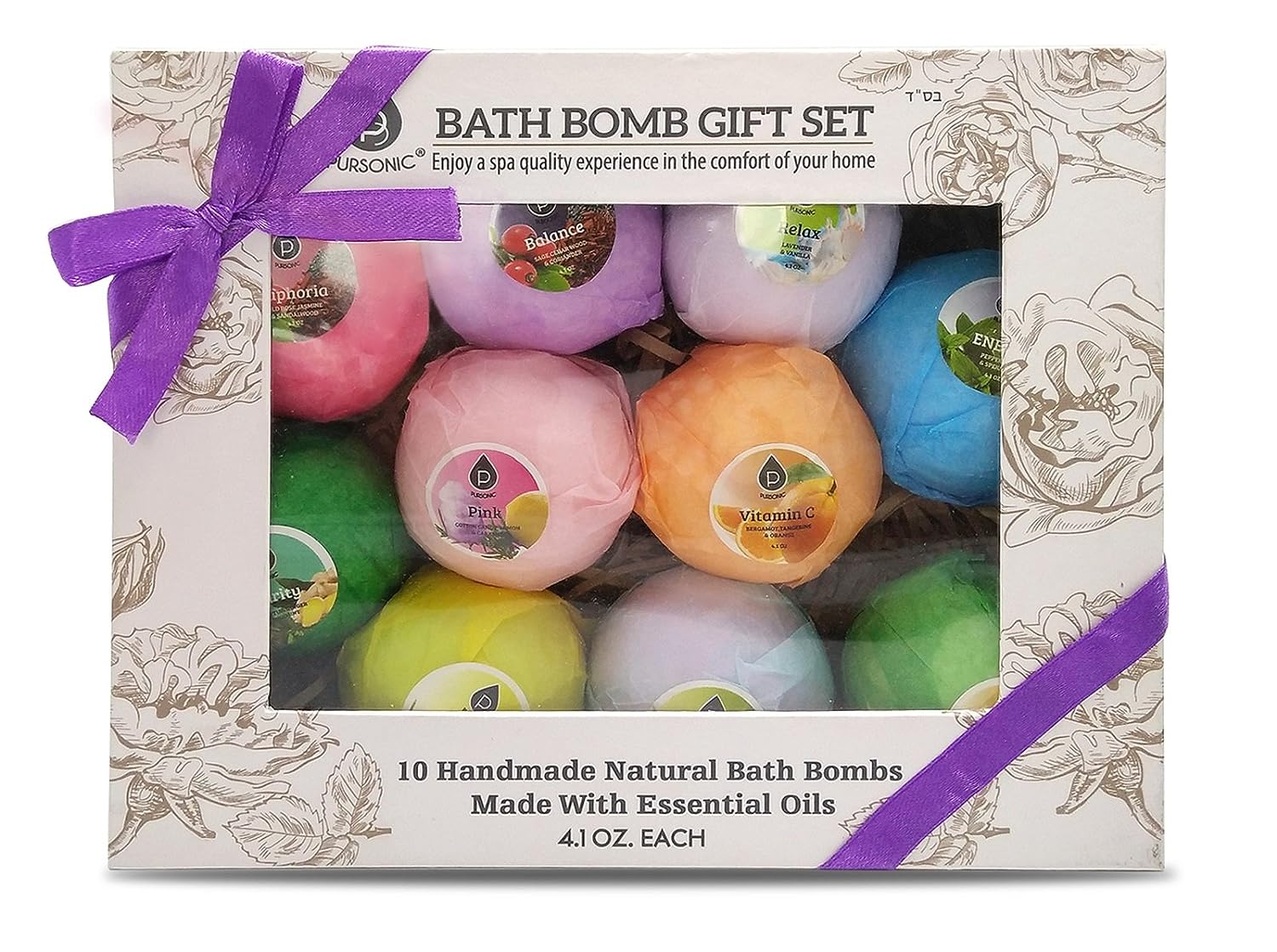 Pursonic 10 Pcs of Handmade, Natural and Organic Bath Bombs