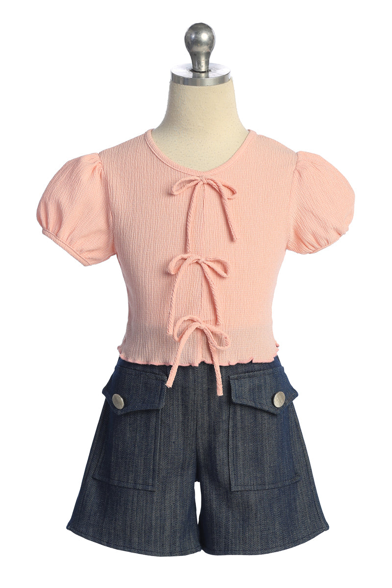 Girls Puff Sleeve Top and Denim Shorts Set – Cute Summer Outfit 4-14