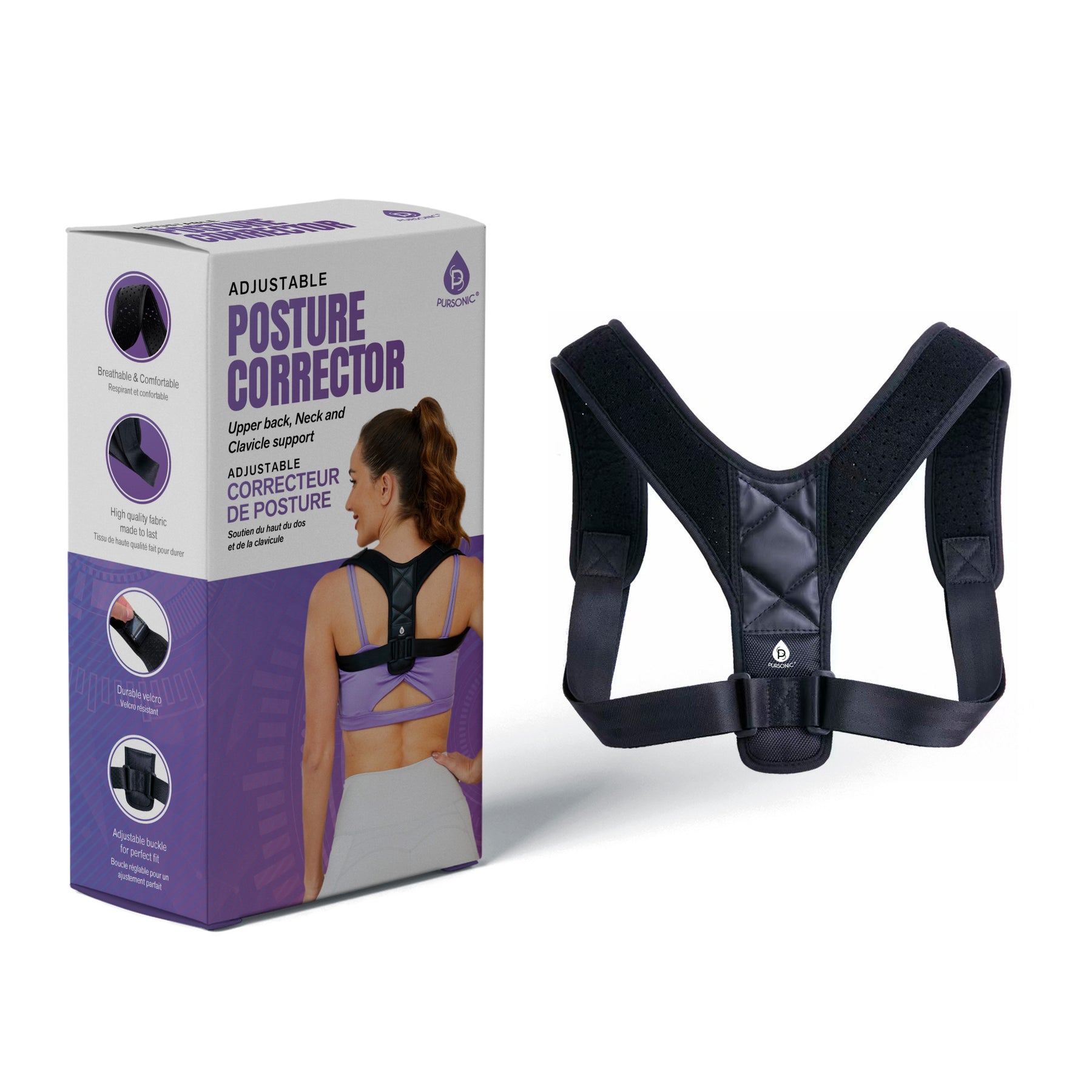 Pursonic Adjustable Posture Corrector Upper Back, Neck and Clavicle Support