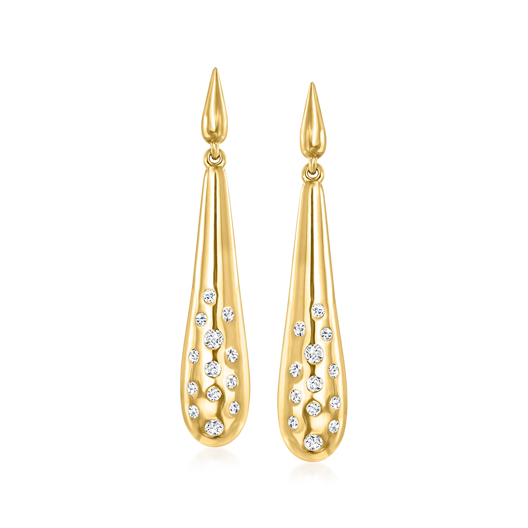 Ross-Simons Diamond Long Drop Earrings in 18kt Yellow Gold
