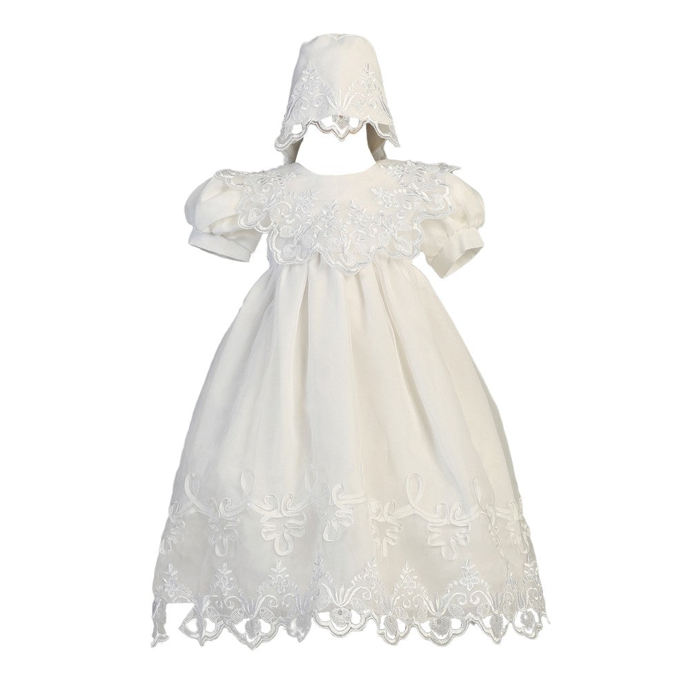 Baby Girls White Embroidered Organza Gown Bonnet Christening Set 3-24M