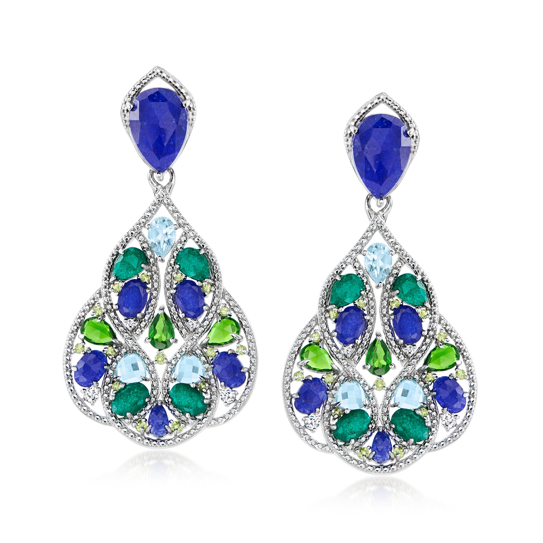 Ross-Simons Multi-Gemstone Drop Earrings in Sterling Silver