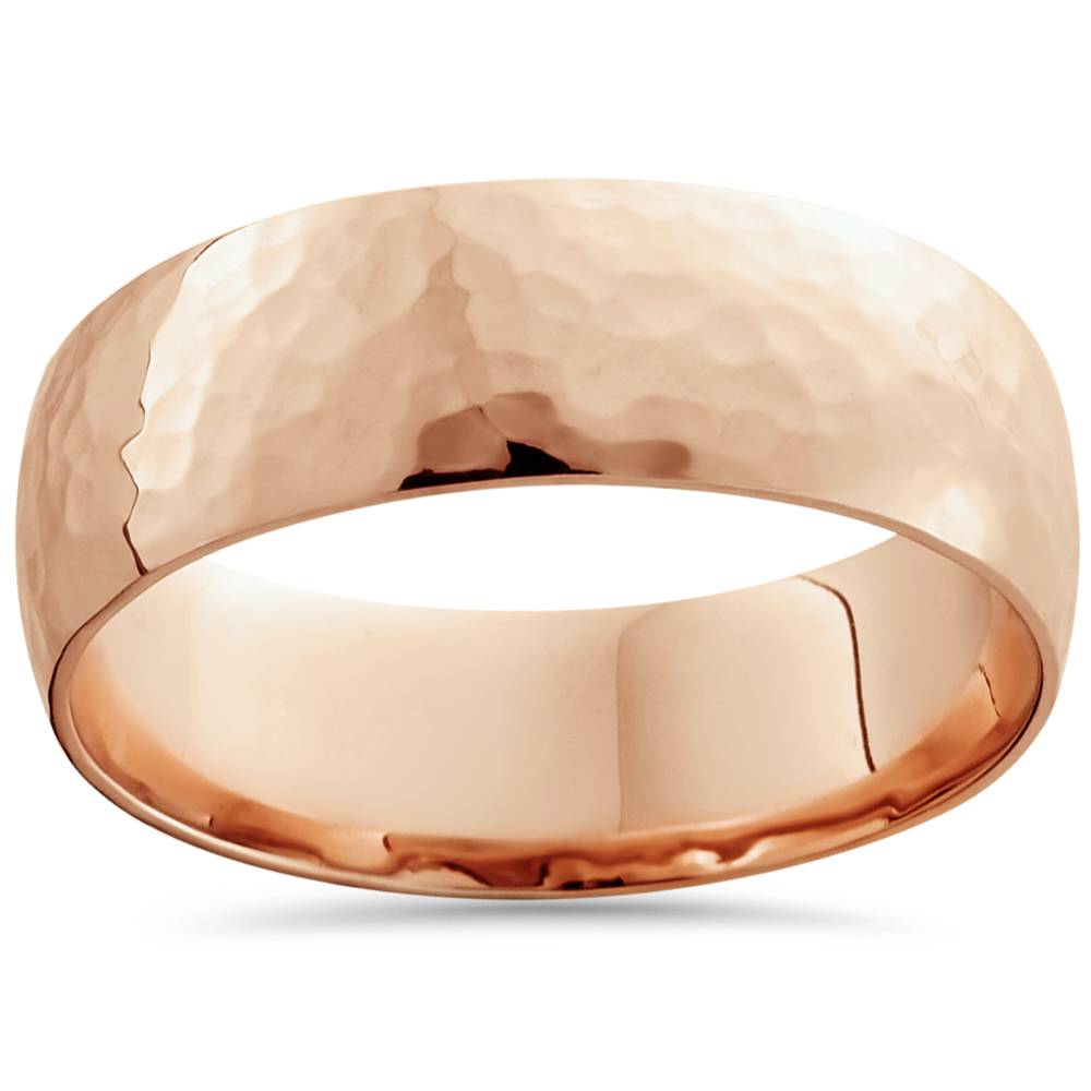 7mm 14K Rose Gold High Polished Hammered Mens Wedding Band Size Selectable 7802624016444