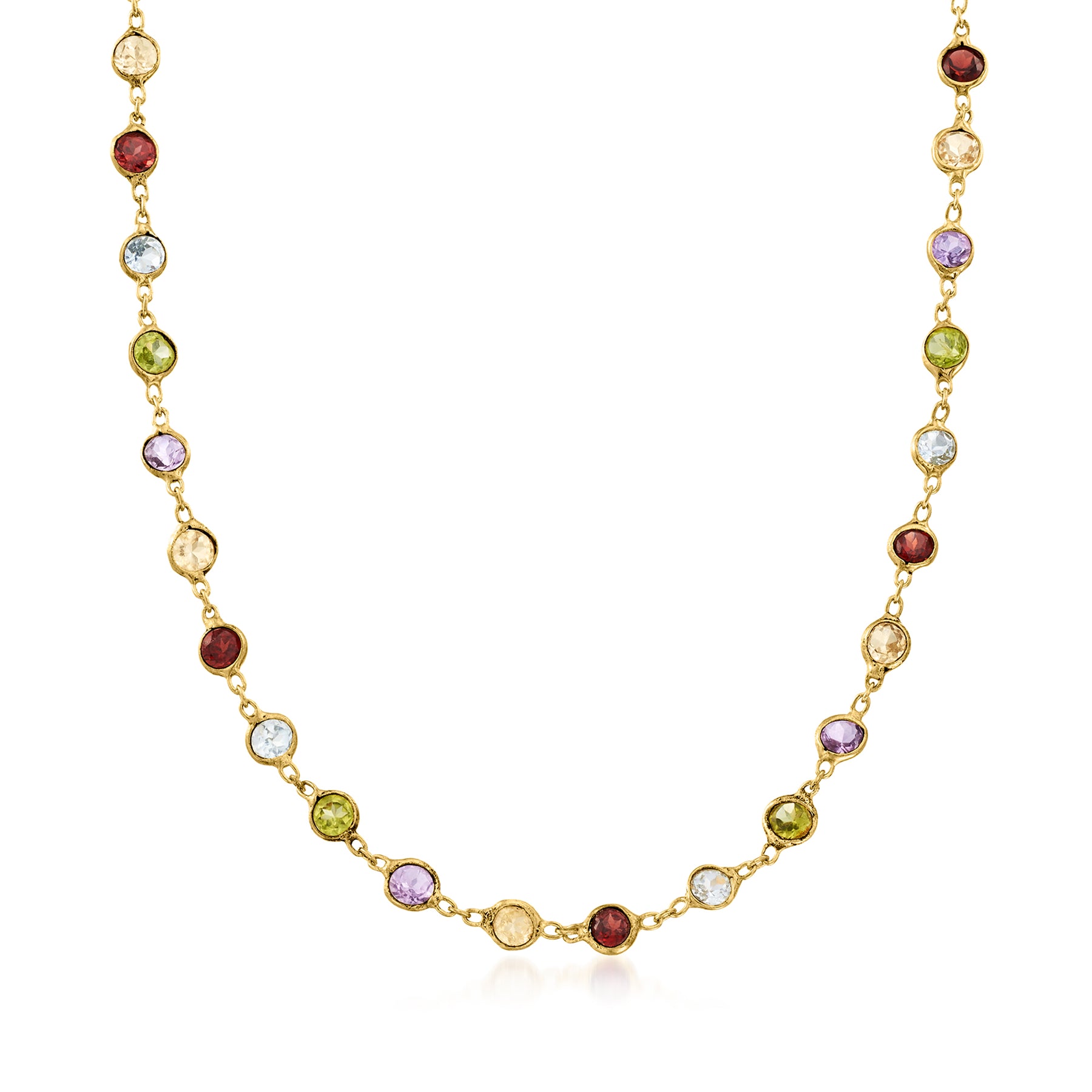 Ross-Simons Bezel-Set Multi-Gemstone Necklace in 18kt Gold Over Sterling