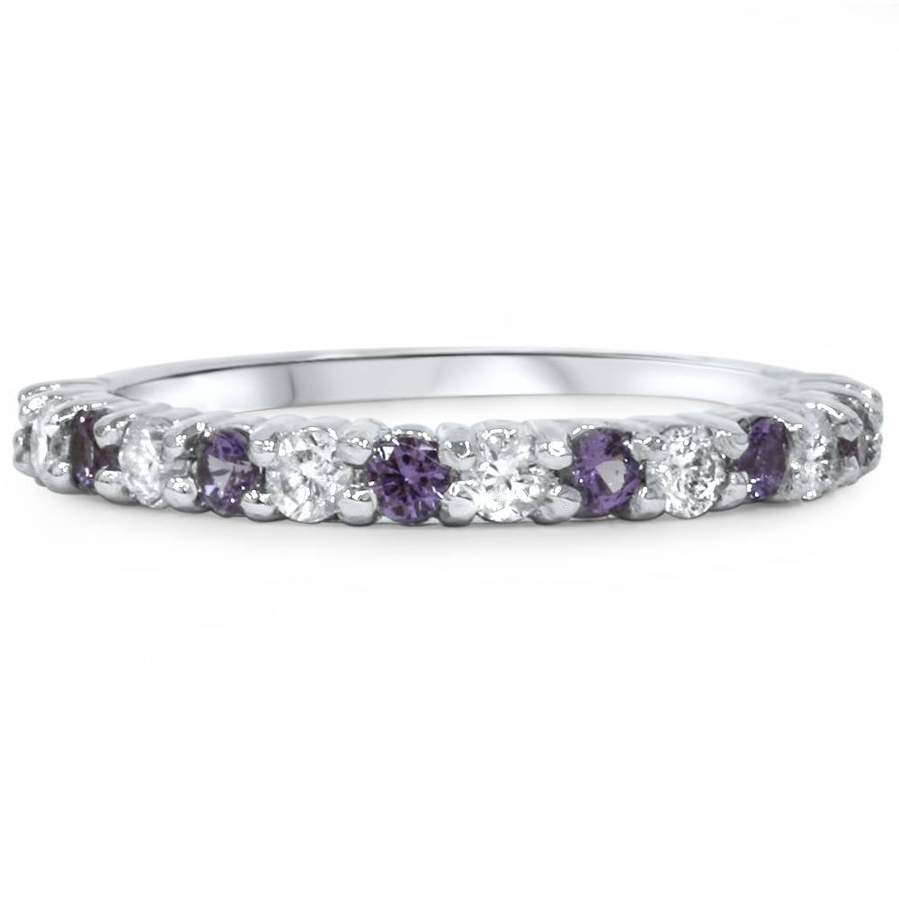 1/2ct Alexandrite & Diamond Half Eternity Ring 14K White Gold SZ5 (Not Enhanced) 5 7802593247292