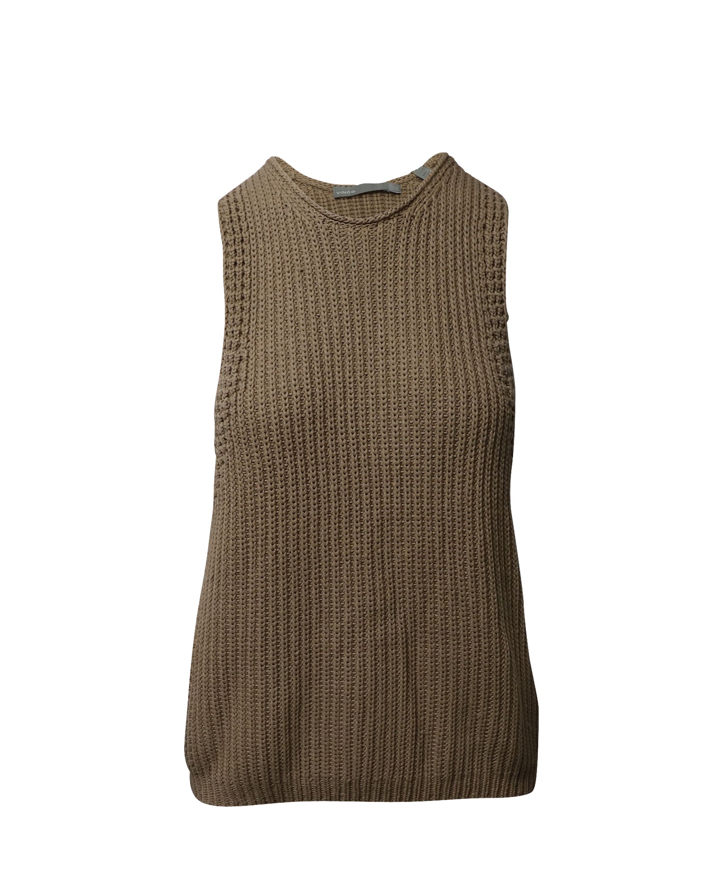 Vince Waffle Stitch Knit Top in Beige Cotton