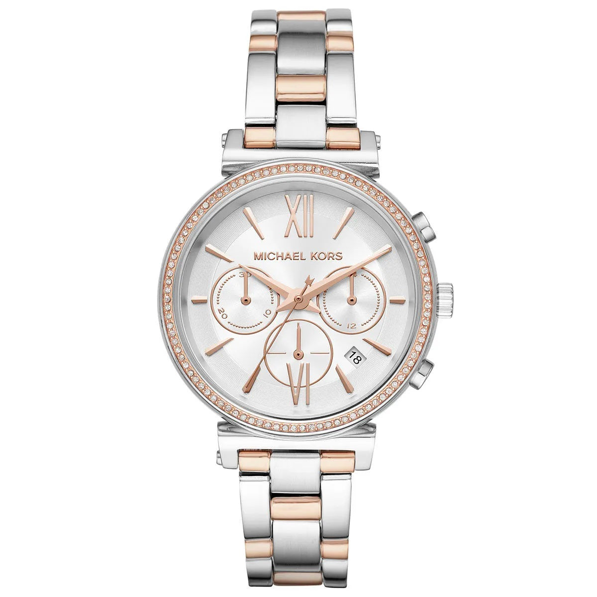 Michael Kors Sofie MK6558 Women's Silver & Rose-Gold Chronograph 39mm Watch 7666184618044