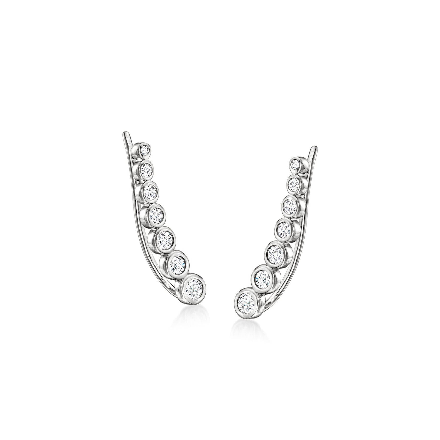 Ross-Simons Bezel-Set Diamond Ear Climbers in Sterling Silver