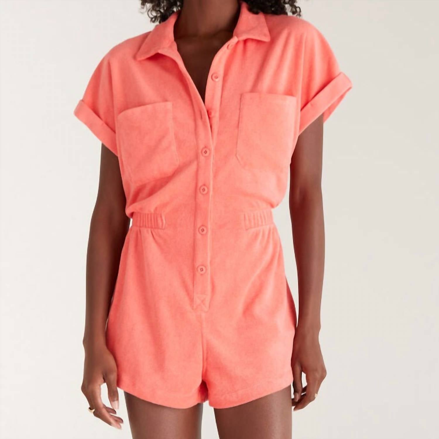 Cheyenne Terry Romper In Papaya Glow