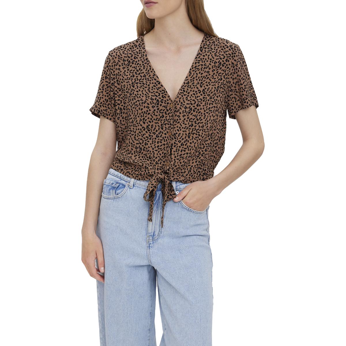 Floral Front Tie Short Sleeve Shirt Blouse