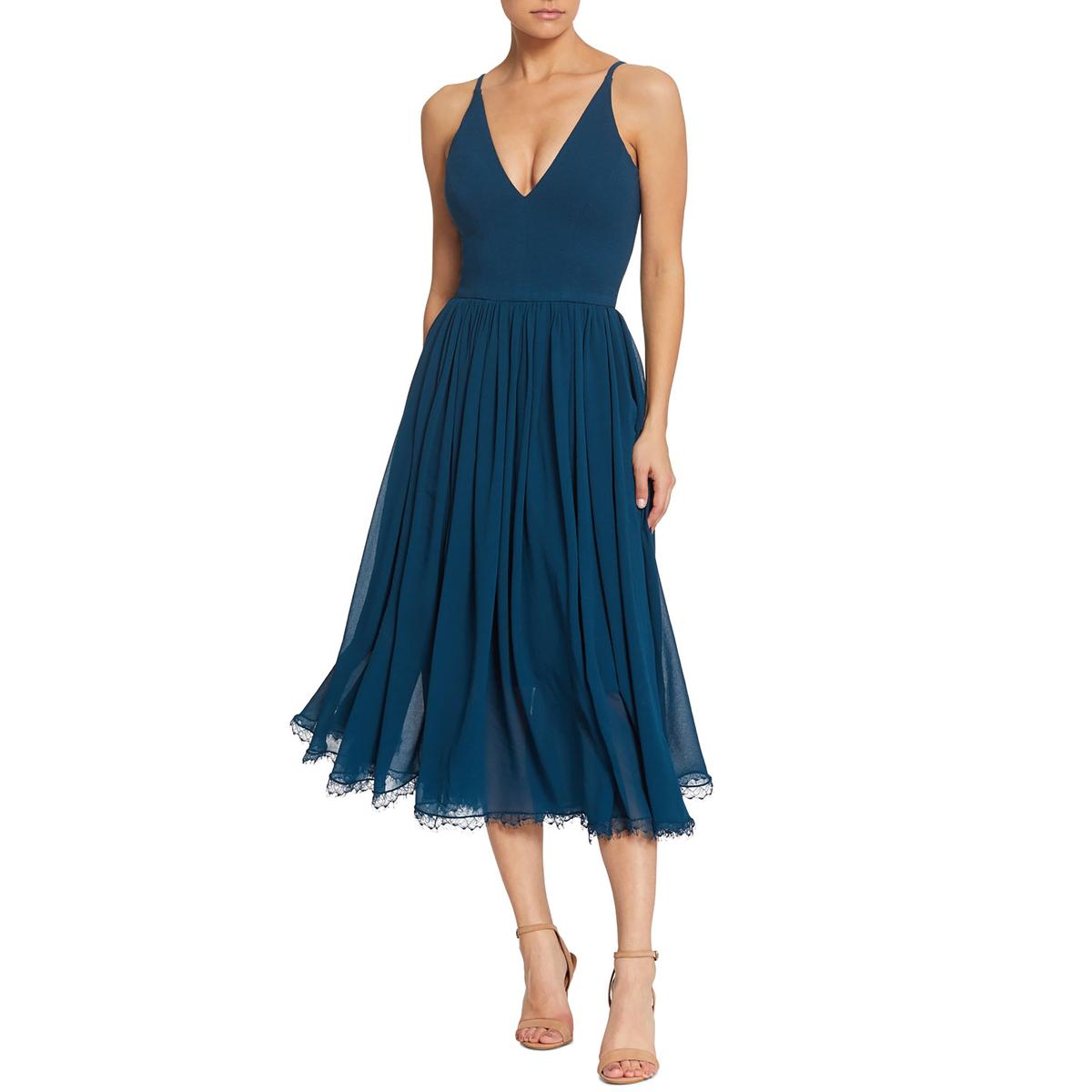 Alicia Crepe Lace Hem Fit & Flare Dress