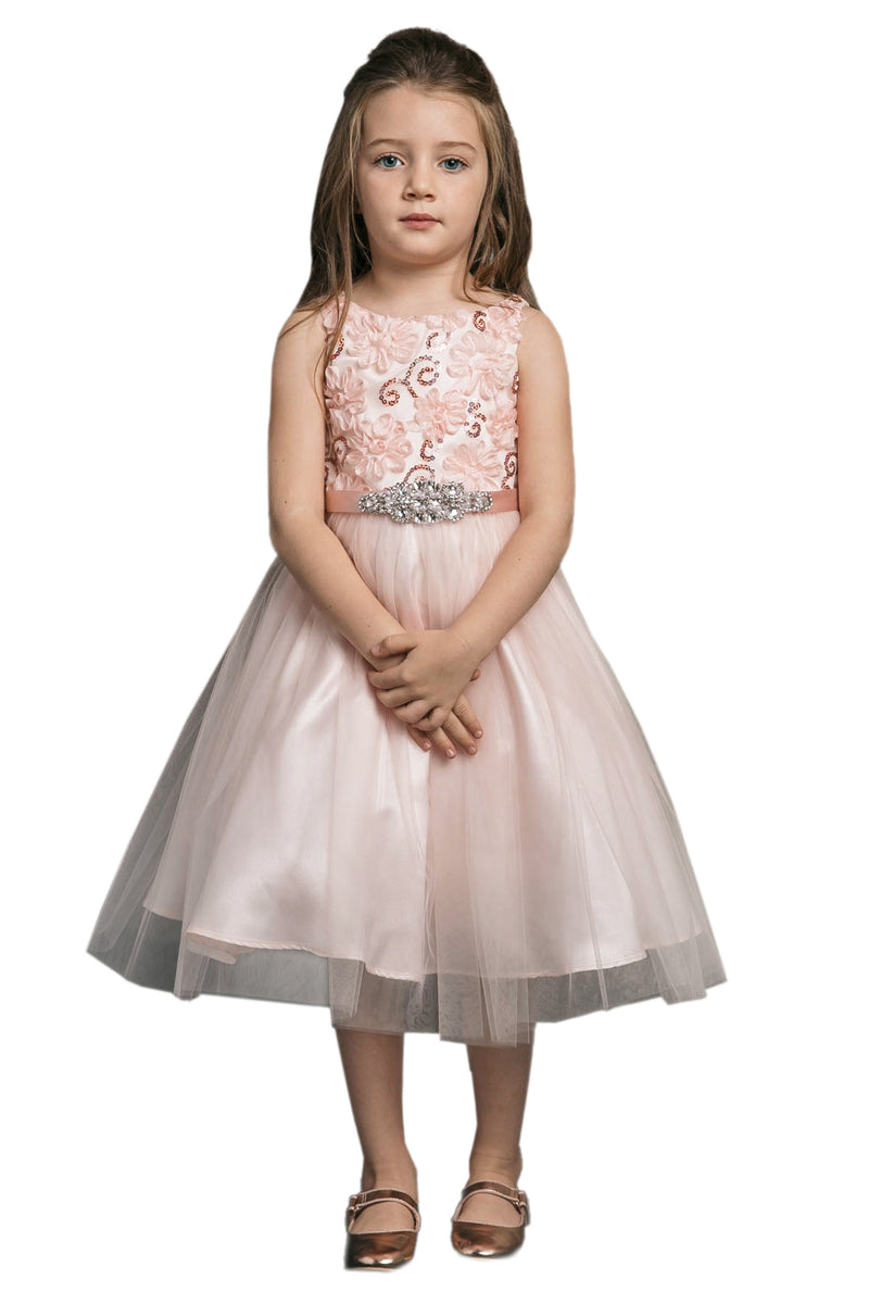 Big Girls Blush 3D Floral Beaded Belt Junior Bridesmaid Dress 8-12