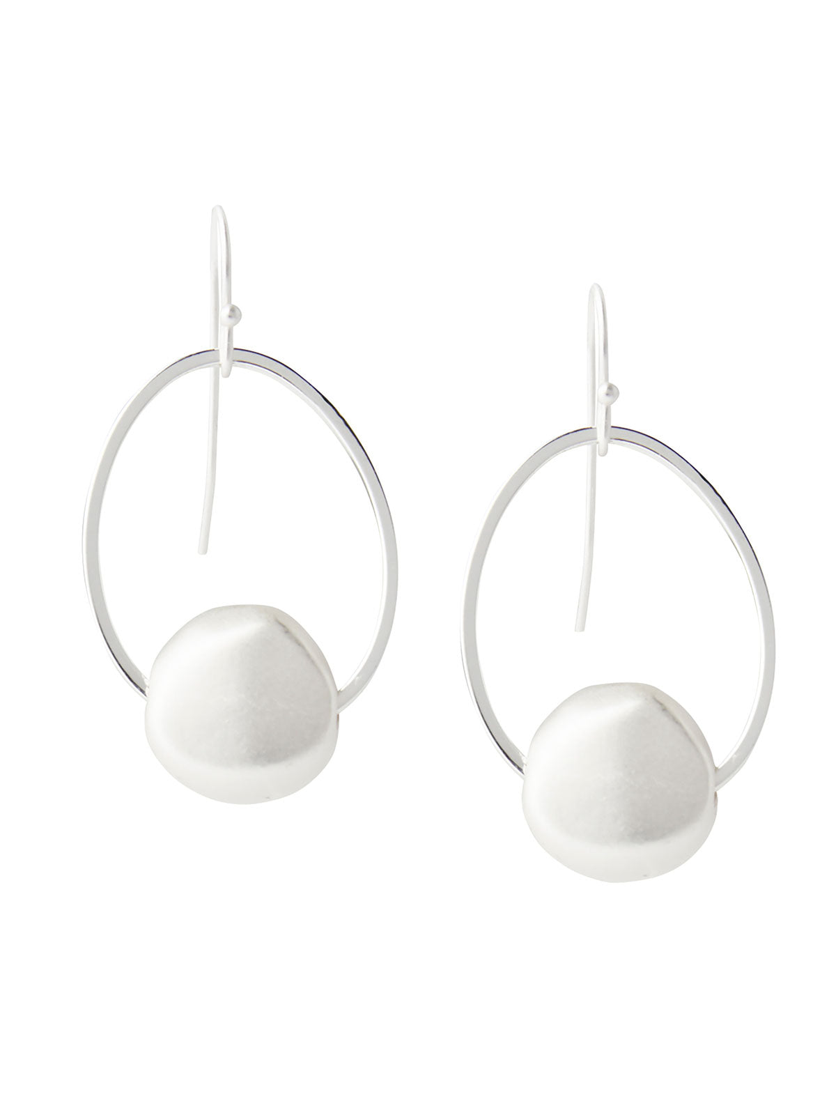 Silver-Tone Pebble Round Drop Pierced Earrings