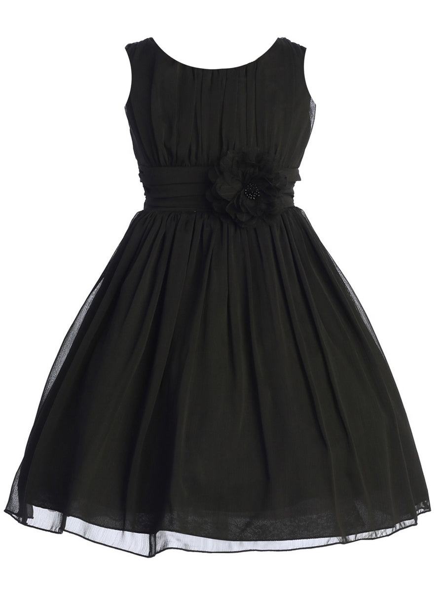 Girls Flower Waist Chiffon Flower Girl Dress 8-12