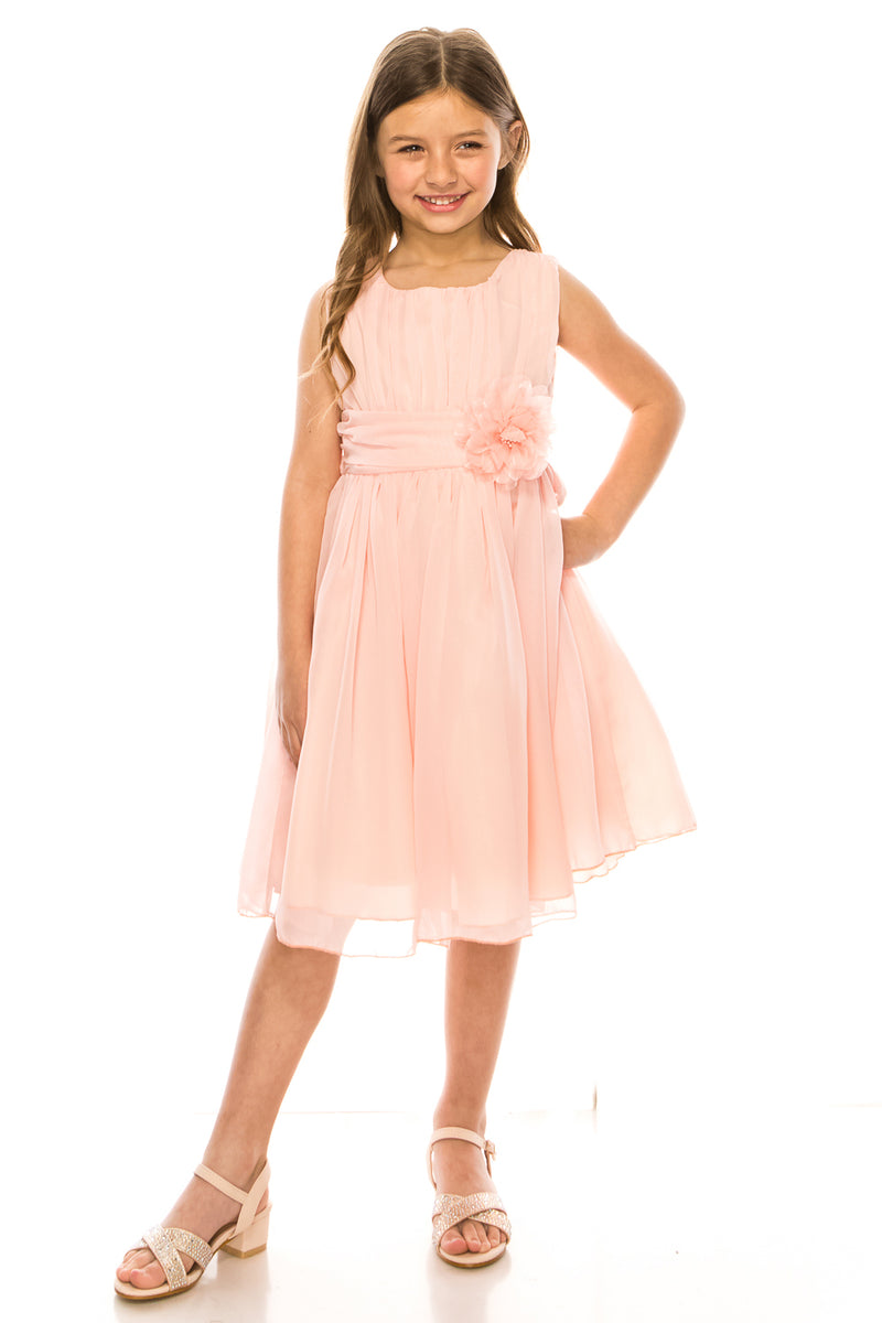 Girls Flower Waist Chiffon Flower Girl Dress 2-14