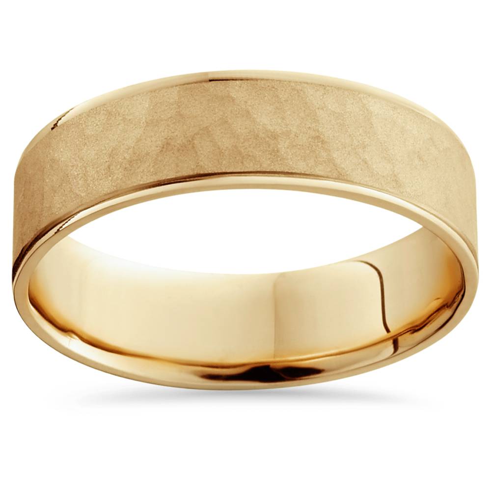 14K Yellow Gold Mens Brushed Hammered Wedding Band 6mm Size Selectable 7802593673276