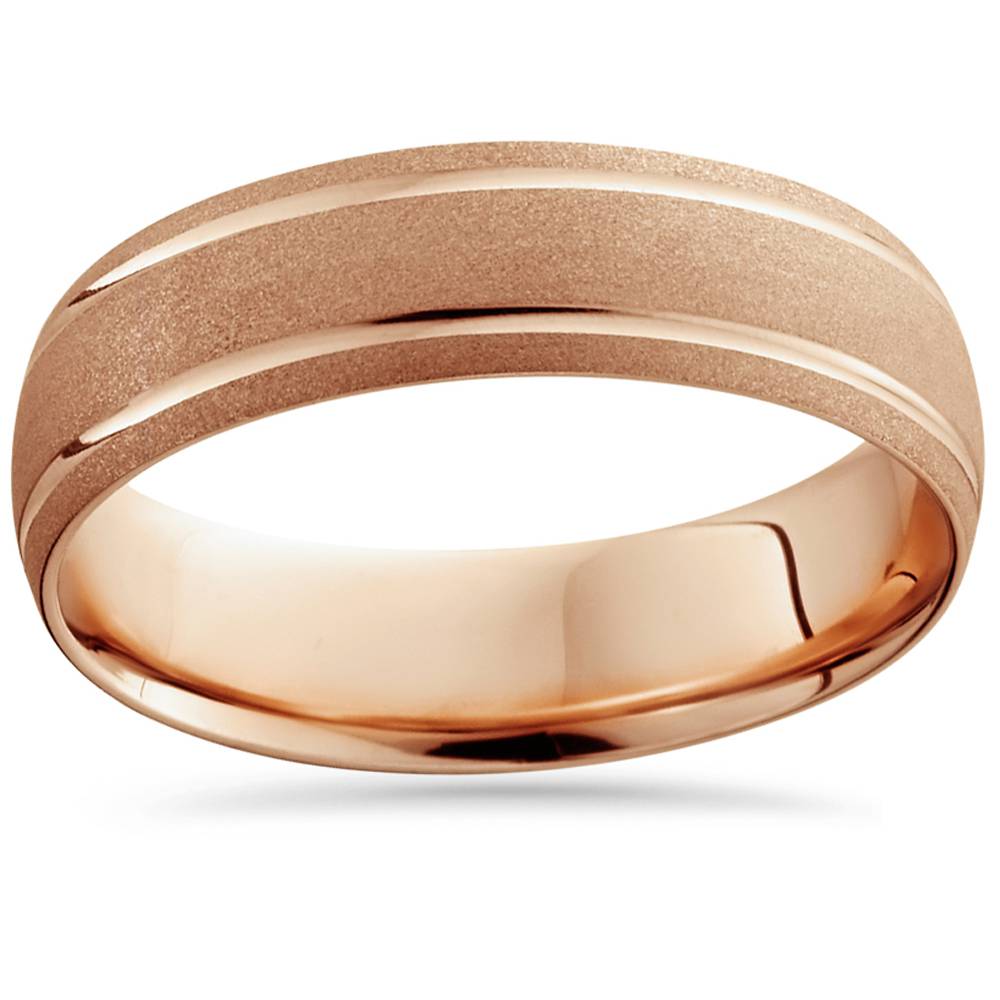 14K Rose Gold Mens Brushed Double Line Wedding Band 6mm Wide Ring Size Selectable 7802598817852