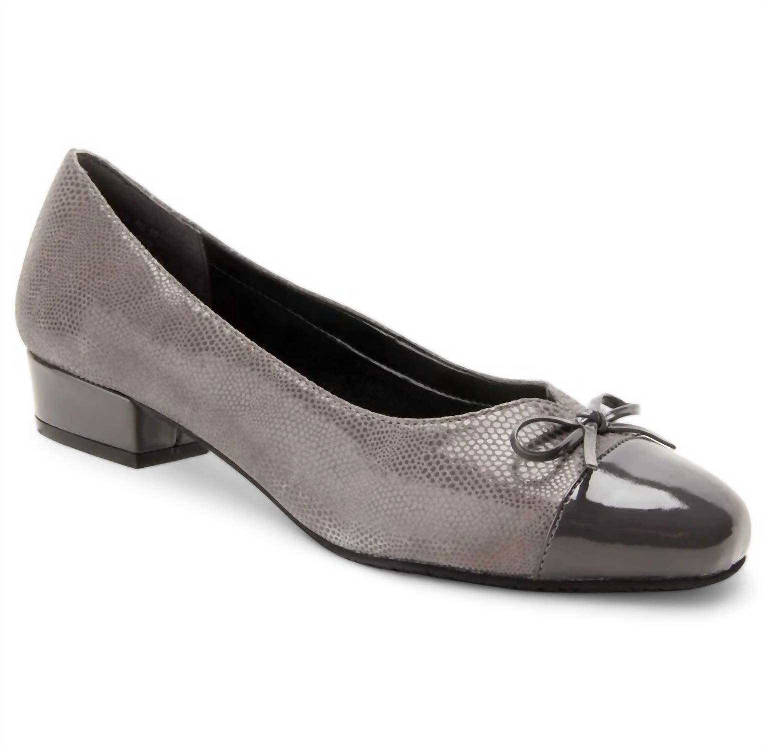 Tawnie Low Heeled Shoes - Wide Width In Grey Lizard Print Leather 7701808185404