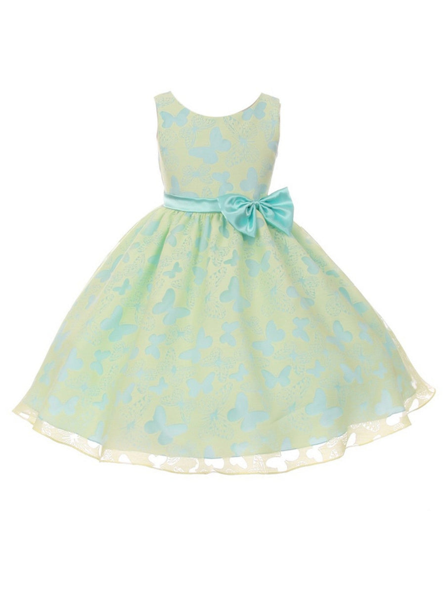 Big Girls Yellow Mint Butterfly Burnout Organza Plus Size Dress 18.5-20.5