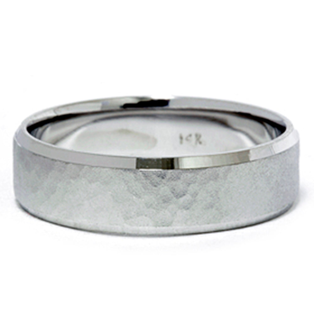 Mens 14K White Gold Hammered Beveled Wedding Band New Size Selectable 7802596065340