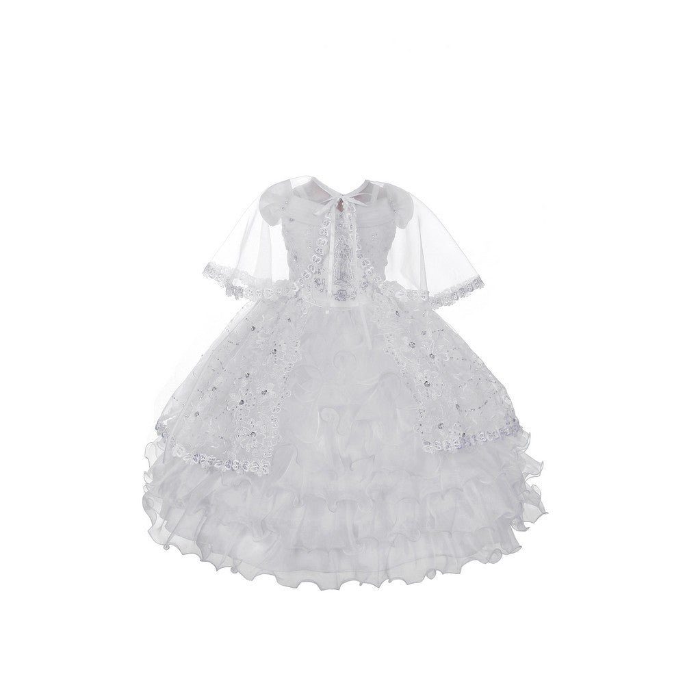 Baby Girls White Organza Ruffles Baptism Cape Dress 6-12M