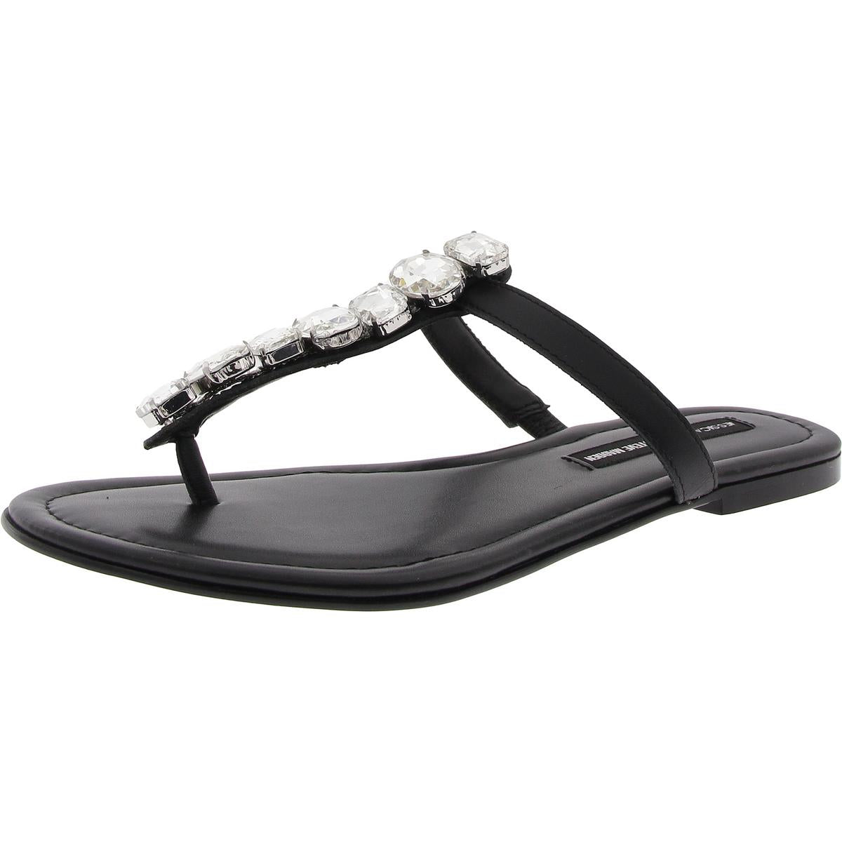 Faux Leather T-Strap Thong Sandals